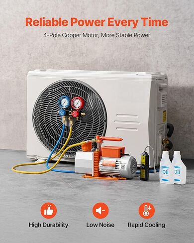 VEVOR AC Vacuum Pump and Gauge Set, 7 CFM 3/4 HP, Two Stage Rotary Vane HVAC Vacuum Pump, A/C Manifold Gauge Kit, for R134a R22 R410a, with Leak Detector Carry Bag Hose, for Auto HVAC Air Conditioning in Saudi Arabia