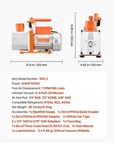 VEVOR AC Vacuum Pump and Gauge Set, 7 CFM 3/4 HP, Two Stage Rotary Vane HVAC Vacuum Pump, A/C Manifold Gauge Kit, for R134a R22 R410a, with Leak Detector Carry Bag Hose, for Auto HVAC Air Conditioning in Saudi Arabia