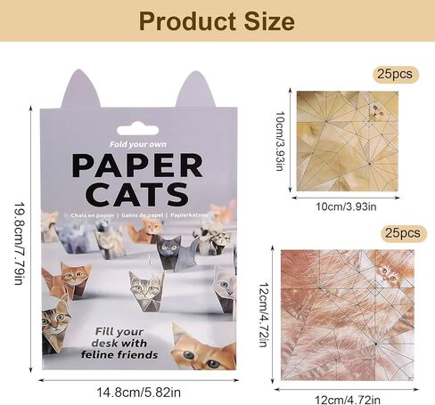 DIY Paper Cats, 50 Sheets DIY Origami Paper to Fold Cute Cat Figures, Desk Decoration Cute Animals Shaped 3D Origami Kit Fun Craft Activity for Cat Lovers in Kuwait