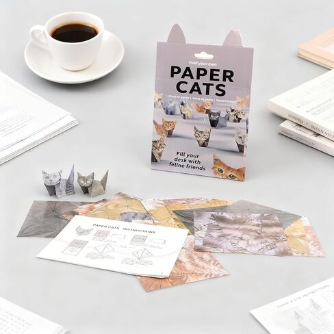 DIY Paper Cats, 50 Sheets DIY Origami Paper to Fold Cute Cat Figures, Desk Decoration Cute Animals Shaped 3D Origami Kit Fun Craft Activity for Cat Lovers in Kuwait