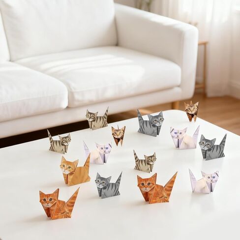 DIY Paper Cats, 50 Sheets DIY Origami Paper to Fold Cute Cat Figures, Desk Decoration Cute Animals Shaped 3D Origami Kit Fun Craft Activity for Cat Lovers in Kuwait