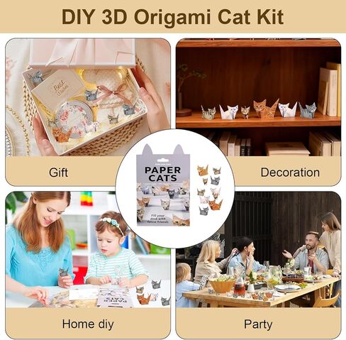 DIY Paper Cats, 50 Sheets DIY Origami Paper to Fold Cute Cat Figures, Desk Decoration Cute Animals Shaped 3D Origami Kit Fun Craft Activity for Cat Lovers in Kuwait