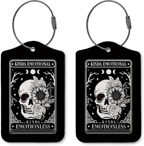 Stay Positive Luggage Tags for Suitcases,Funny Skull 2 Pack Baggage Tag Label with Steel Loop,Vintage Black Handbag School Bag Backpack Traveling Accessories in Saudi Arabia
