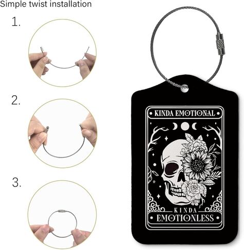 Stay Positive Luggage Tags for Suitcases,Funny Skull 2 Pack Baggage Tag Label with Steel Loop,Vintage Black Handbag School Bag Backpack Traveling Accessories in Saudi Arabia
