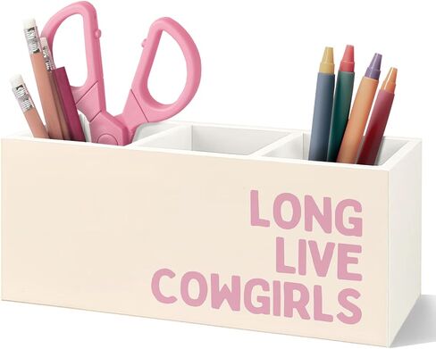 Pink Western Cowgirl Decor Wooden Pen Pencil Holder, Cowgirl Gifts for Women Girls, Western Office School Supplies, Long Live Cowgirls Wooden Makeup Brush Toothbrush Holder Organizer in Saudi Arabia