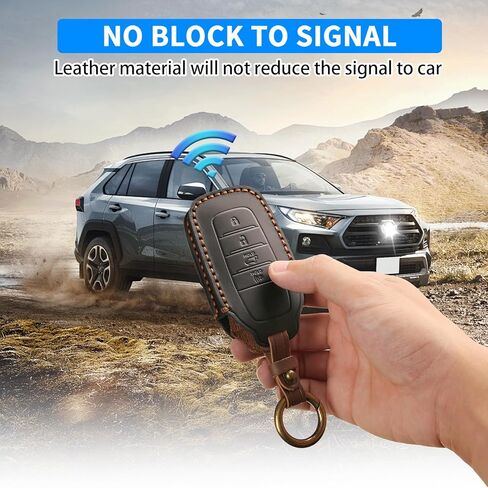 QBUC لسيارة Toyota Tundra غطاء مفتاح من الجلد الأصلي، واقي حامل مفاتيح بـ 4 أزرار لسيارة Toyota 2021-2025 Land Cruiser Venza RAV4 Corolla Sequoia Sienna Crown Tacoma TRD Corolla SE Camry XSE (أسود) in Kuwait