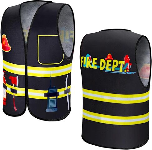Xtinmee 2 Piece Fireman Costume Set for Kids, Firefighter Role Play Party Supplies, Pretend Fire Fighter Outfit for Birthday in Saudi Arabia