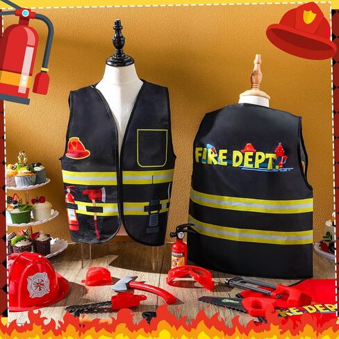 Xtinmee 2 Piece Fireman Costume Set for Kids, Firefighter Role Play Party Supplies, Pretend Fire Fighter Outfit for Birthday in Saudi Arabia