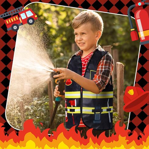 Xtinmee 2 Piece Fireman Costume Set for Kids, Firefighter Role Play Party Supplies, Pretend Fire Fighter Outfit for Birthday in Saudi Arabia