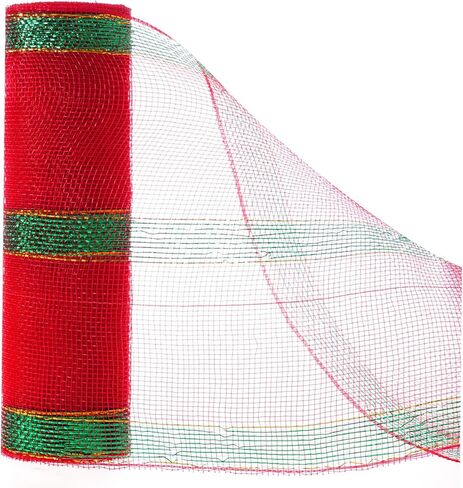 baotongle Deco Mesh Roll Mesh Plastic Mesh Roll Mesh Ribbon Glitter Metallic Wrapping Ribbon for Tree Door DIY Project Wreaths Party Decorations Wrapping Craft(Red and Green, 10inchesx10Yard) in Saudi Arabia