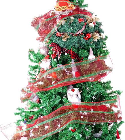 baotongle Deco Mesh Roll Mesh Plastic Mesh Roll Mesh Ribbon Glitter Metallic Wrapping Ribbon for Tree Door DIY Project Wreaths Party Decorations Wrapping Craft(Red and Green, 10inchesx10Yard) in Saudi Arabia