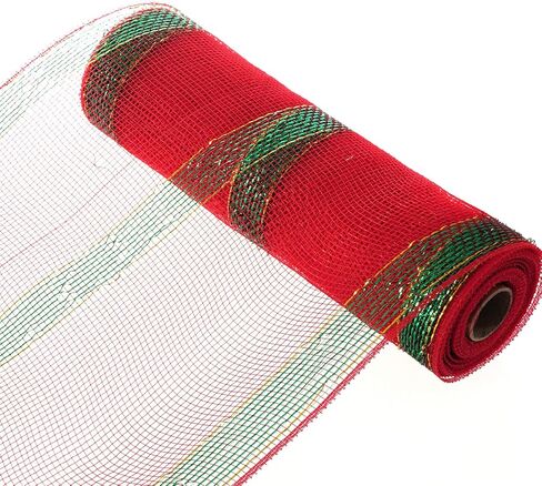 baotongle Deco Mesh Roll Mesh Plastic Mesh Roll Mesh Ribbon Glitter Metallic Wrapping Ribbon for Tree Door DIY Project Wreaths Party Decorations Wrapping Craft(Red and Green, 10inchesx10Yard) in Saudi Arabia