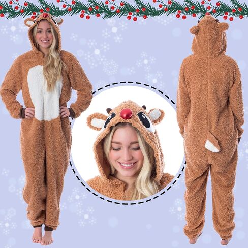 Seven Times Six Rudolph The Red-Nosed Reindeer Adult Sherpa Fleece Union Suit Pajama One-Piece Footless Sleeper Loungewear for Men and Women (Rudolph, Small) in Saudi Arabia