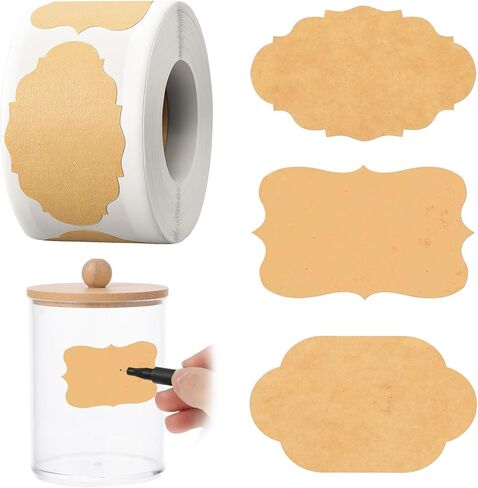 500PCS Natural Kraftpaper Label Stickers, 1.18" X 1.96" Self Adhesive Blank Stickers, Canning Labels for Mason Jars Holiday Christmas Gift Tags Craft Decorations Envelope Labels in Saudi Arabia