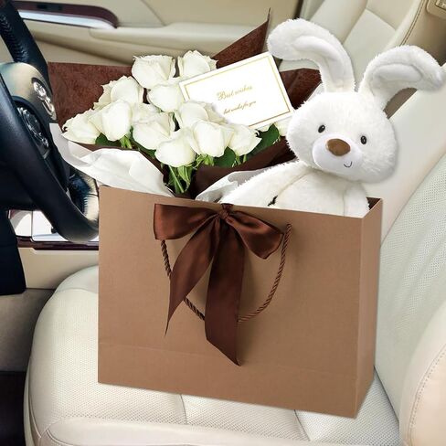 Brown Gift Bags with Handles and Ribbons - 10Pcs Gift Bag with 10 Tissue Paper 10 Greeting Cards, Welcome Gifts Thank You Bags for Birthday, Wedding, Mothers Day, Baby Shower, Bridal Shower, Party (12.6''x9.8''x4'') in Saudi Arabia