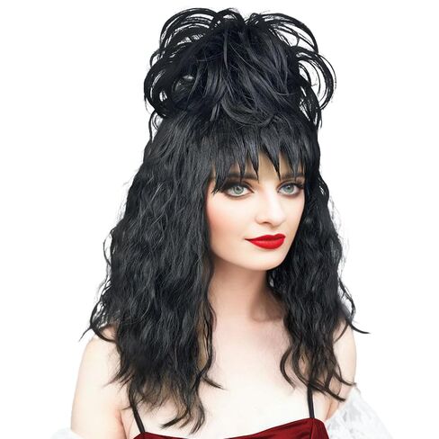 Short Black Wig with Bangs Bun Hair Clip Pre-styled Gothic Bride Straight Wig Wig Halloween Costume Cosplay Wigs Party Women 2024 in Saudi Arabia