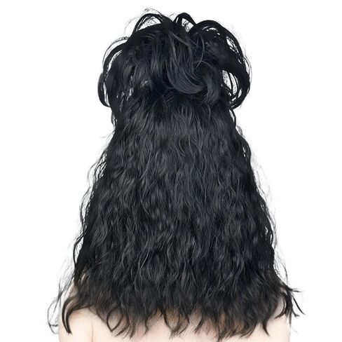 Short Black Wig with Bangs Bun Hair Clip Pre-styled Gothic Bride Straight Wig Wig Halloween Costume Cosplay Wigs Party Women 2024 in Saudi Arabia