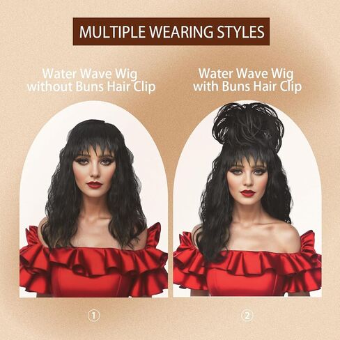 Short Black Wig with Bangs Bun Hair Clip Pre-styled Gothic Bride Straight Wig Wig Halloween Costume Cosplay Wigs Party Women 2024 in Saudi Arabia