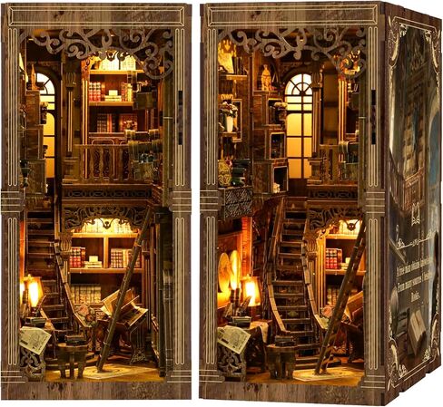 3D Wooden Puzzle Gift for Adults & Teens: Tiny House Book Nook DIY Miniature Dollhouse Model Kit with LED Lighting in Saudi Arabia