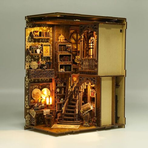 3D Wooden Puzzle Gift for Adults & Teens: Tiny House Book Nook DIY Miniature Dollhouse Model Kit with LED Lighting in Saudi Arabia