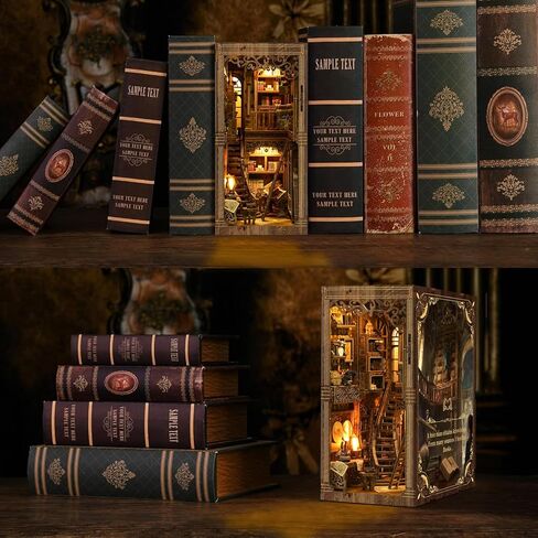 3D Wooden Puzzle Gift for Adults & Teens: Tiny House Book Nook DIY Miniature Dollhouse Model Kit with LED Lighting in Saudi Arabia