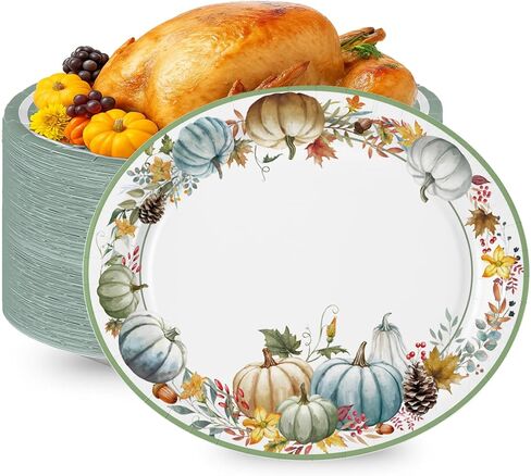 50PCS Christmas Paper Plates, 11" x 9" Large Oval Disposable Snowflake Plates for Holiday Wedding Birthday Christmas Party Decorations, Serves 50 in Saudi Arabia