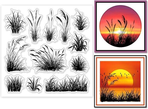 Grass Silhouette Clear Stamps for DIY Scrapbooking Plants Silicone Stamp Seals Transparent Stamps for Cards Making Photo Album Journal Home Decoration 5.91×5.91inch in Saudi Arabia