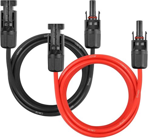 كابل تمديد اللوحة الشمسية - سلك سلك شمسي 10AWG 5FT سلك كهروضوئي 10 قياس مع موصل مقاوم للماء للإناث والذكور للمركبات الترفيهية والأنظمة الكهروضوئية والمنزل والقارب والألواح الشمسية والسيارة (5 أقدام أحمر + 5 أقدام أسود) in Saudi Arabia