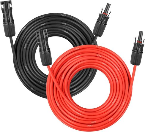 كابل تمديد اللوحة الشمسية - سلك سلك شمسي 10AWG 5FT سلك كهروضوئي 10 قياس مع موصل مقاوم للماء للإناث والذكور للمركبات الترفيهية والأنظمة الكهروضوئية والمنزل والقارب والألواح الشمسية والسيارة (5 أقدام أحمر + 5 أقدام أسود) in Saudi Arabia