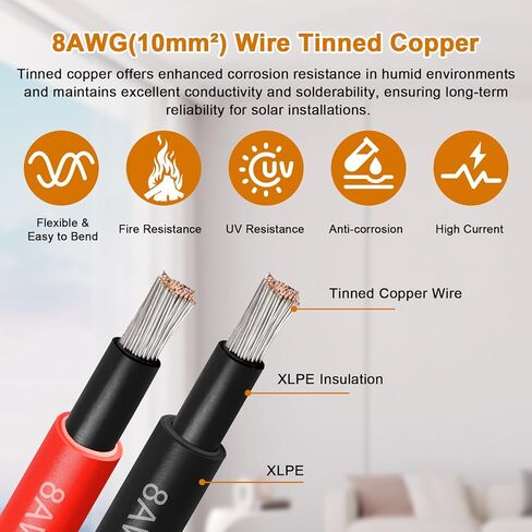 كابل تمديد اللوحة الشمسية - سلك سلك شمسي 10AWG 5FT سلك كهروضوئي 10 قياس مع موصل مقاوم للماء للإناث والذكور للمركبات الترفيهية والأنظمة الكهروضوئية والمنزل والقارب والألواح الشمسية والسيارة (5 أقدام أحمر + 5 أقدام أسود) in Saudi Arabia