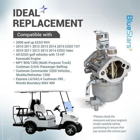 BlueStars Carburetor Kit for Kawasaki 13HP FJ400D Engine - Compatible with EZGO RXV 2008-Up, TXT 2010-2015, Valor 2010-2014 - Includes Fuel Pump - Replaces OEM 607954, 808656, 602061, 72873G01 in Saudi Arabia