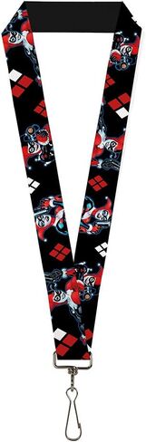 Buckle Down Lanyard - 1.0" - Harley Quinn Shooting Poses/diamonds Black/Accessory in Saudi Arabia