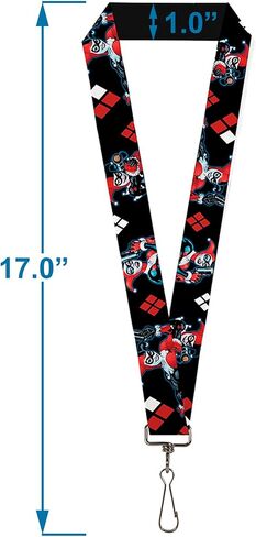 Buckle Down Lanyard - 1.0" - Harley Quinn Shooting Poses/diamonds Black/Accessory in Saudi Arabia