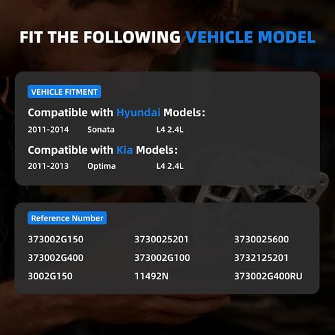 373002G150 Alternator 2.4L Compatible with 2010-2013 Hyundai Sonata Kia Optima Alternator Replacement for 3730025201,3730025600,373002G400,373002G100, TG11C087 6-Groove Clutch Pulley in Kuwait
