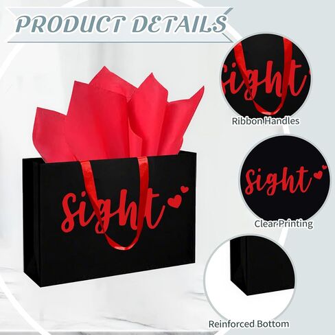 YIXAXKAO 5 Senses Gift Bags Five Senses Gift Bags with Tissue Paper Kraft Paper Bag with Ribbon Handles for Anniversary, Valentine's Day, Birthday for Him Husband Boyfriend (Red black) in Saudi Arabia