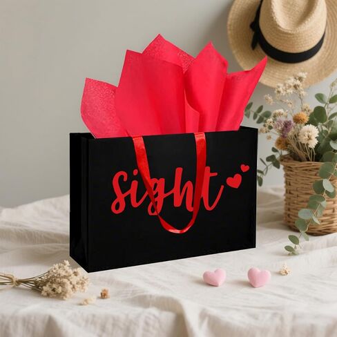 YIXAXKAO 5 Senses Gift Bags Five Senses Gift Bags with Tissue Paper Kraft Paper Bag with Ribbon Handles for Anniversary, Valentine's Day, Birthday for Him Husband Boyfriend (Red black) in Saudi Arabia