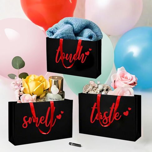 YIXAXKAO 5 Senses Gift Bags Five Senses Gift Bags with Tissue Paper Kraft Paper Bag with Ribbon Handles for Anniversary, Valentine's Day, Birthday for Him Husband Boyfriend (Red black) in Saudi Arabia
