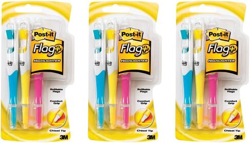 Post-it Flags + Highlighter, 3 Pack, 50 Color Coordinated Flags/Highlighter, Yellow, Pink, Blue (689-HL3) in Saudi Arabia