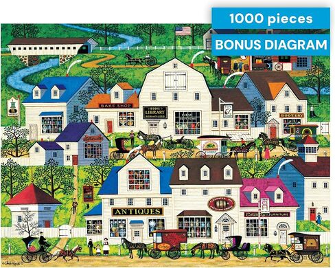 Buffalo Games - Charles Wysocki - Shops and Buggies - أحجية الصور المقطوعة 1000 قطعة للبالغين، ألغاز صعبة مثالية ليالي الألعاب - حجم اللغز النهائي هو 26.75 × 19.75 in Saudi Arabia