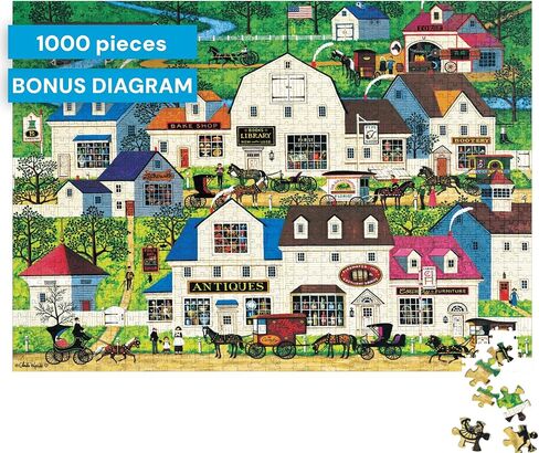 Buffalo Games - Charles Wysocki - Shops and Buggies - أحجية الصور المقطوعة 1000 قطعة للبالغين، ألغاز صعبة مثالية ليالي الألعاب - حجم اللغز النهائي هو 26.75 × 19.75 in Saudi Arabia