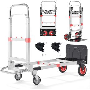 Folding Hand Truck Dolly, 500 lbs Heavy-Duty Convertible Cart, Aluminum Alloy Collapsible Design with Silent Rubber Wheels, Adjustable Handle, Flat Fold for Moving, Home, Office (Blue) in Saudi Arabia