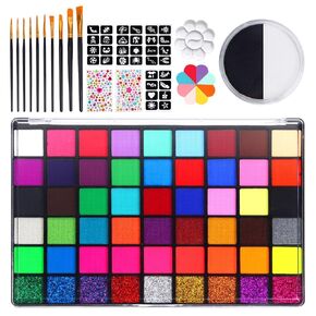 Face Painting Kits for Kids, 34 Vibrant Colors and 10 Brushes, Water-activated Make up Set, Complete Halloween Painting Kit, Easy to Apply and Remove in Kuwait