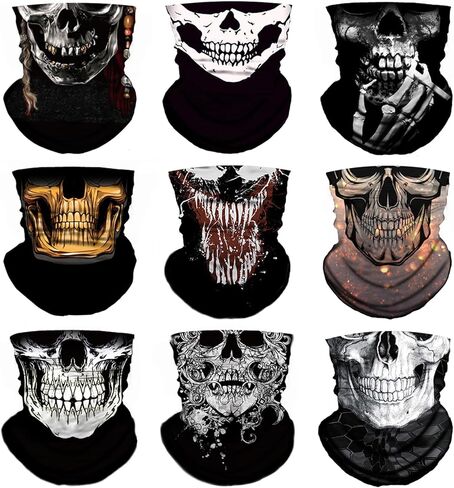 9 Pack Neck Gaiter Skull Motorcycle Face Mask for Men Women Face Cover Mask Head Wrap Balaclava Headwear in Saudi Arabia