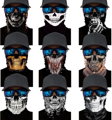 9 Pack Neck Gaiter Skull Motorcycle Face Mask for Men Women Face Cover Mask Head Wrap Balaclava Headwear in Saudi Arabia