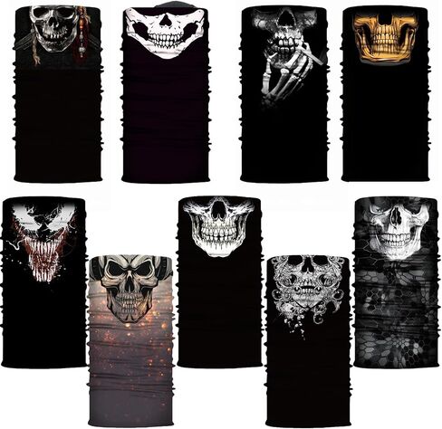 9 Pack Neck Gaiter Skull Motorcycle Face Mask for Men Women Face Cover Mask Head Wrap Balaclava Headwear in Saudi Arabia