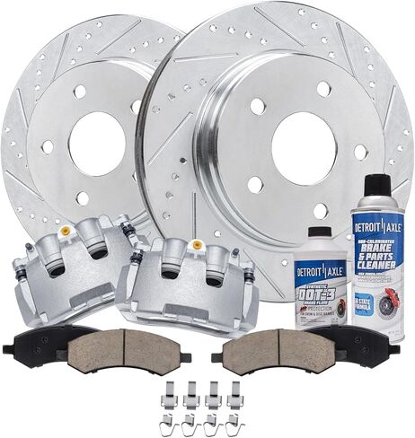 Detroit Axle - Front Brake Kit for 2011-2018 Ram 1500, 2019-2022 Ram 1500 Classic Drilled & Slotted Brake Rotors Brake Calipers Ceramic Brakes Pads Replacement in Saudi Arabia