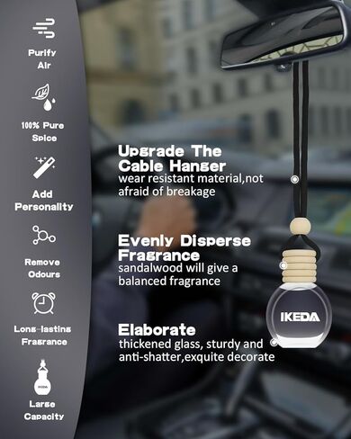 معطرات هواء السيارة للرجال | معطر جو 10 مل | ناشر عطر قوي معلق بتقنية إزالة الروائح | اكسسوارات السيارات | معطرات الجو برائحة السيارة من إيكيدا (مربع، سيارة جديدة) in Kuwait