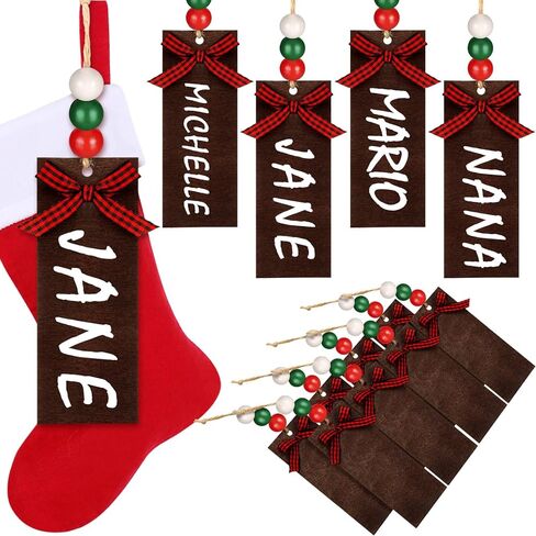 Blulu 12 Pcs Christmas Stocking Name Tags Farmhouse Unfinished Blank Wood Stocking Hanging Tags(Red and Black) in Saudi Arabia