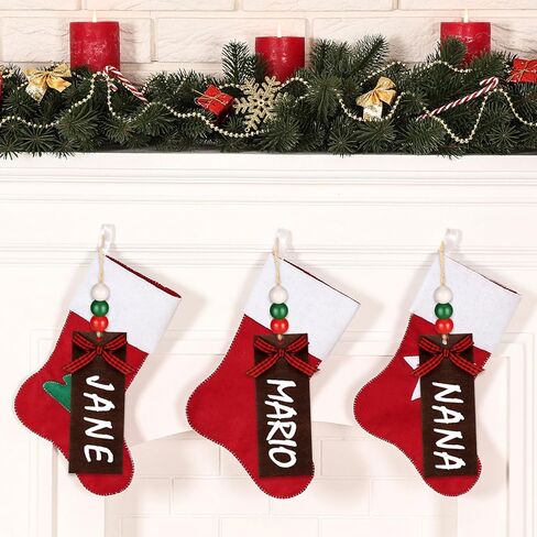 Blulu 12 Pcs Christmas Stocking Name Tags Farmhouse Unfinished Blank Wood Stocking Hanging Tags(Red and Black) in Saudi Arabia