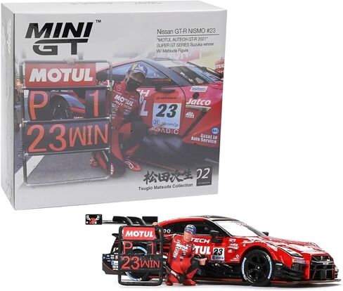 نموذج سيارة Diecast متوافق مع Mini GT 1:64 Nissan GT-R NISMO #23 "MOTUL AUTECH GT-R 2021" Super GT Series Suzuka الفائز مع شخصية ماتسودا إصدار محدود MGT00875 in Saudi Arabia